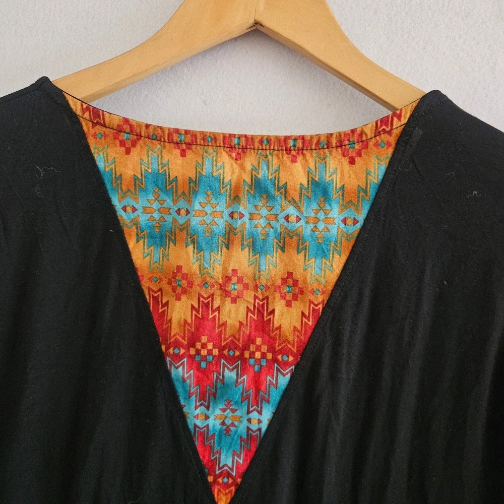 Pitagora Barcelona Black Southwestern Print Button Front Top Made in Spain Large